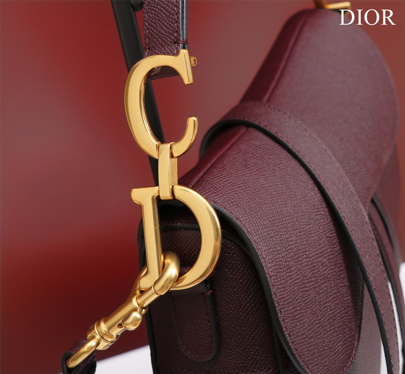 Saddle Bag with Strap Barolo Grained Calfskin